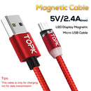 TOPK 1m 2.4A Max USB to Micro USB Nylon Braided Magnetic Charging Cable with LED Indicator(Red)