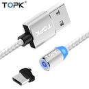 TOPK 1m 2.4A Max USB to Micro USB Nylon Braided Magnetic Charging Cable with LED Indicator(Silver)