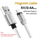 TOPK 1m 2.4A Max USB to Micro USB Nylon Braided Magnetic Charging Cable with LED Indicator(Silver)