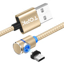TOPK 1m 2.4A Max USB to Micro USB 90 Degree Elbow Magnetic Charging Cable with LED Indicator(Gold)