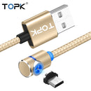 TOPK 1m 2.4A Max USB to Micro USB 90 Degree Elbow Magnetic Charging Cable with LED Indicator(Gold)