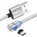 TOPK 1m 2.4A Max USB to Micro USB 90 Degree Elbow Magnetic Charging Cable with LED Indicator(Silver)