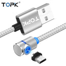 TOPK 1m 2.4A Max USB to Micro USB 90 Degree Elbow Magnetic Charging Cable with LED Indicator(Silver)