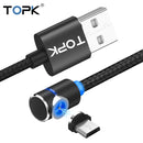 TOPK 2m 2.4A Max USB to Micro USB 90 Degree Elbow Magnetic Charging Cable with LED Indicator(Black)
