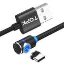 TOPK 1m 2.4A Max USB to USB-C / Type-C 90 Degree Elbow Magnetic Charging Cable with LED Indicator(Black)