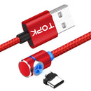 TOPK 1m 2.4A Max USB to USB-C / Type-C 90 Degree Elbow Magnetic Charging Cable with LED Indicator(Red)