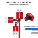 TOPK 1m 2.4A Max USB to USB-C / Type-C 90 Degree Elbow Magnetic Charging Cable with LED Indicator(Red)