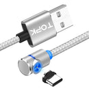 TOPK 1m 2.4A Max USB to USB-C / Type-C 90 Degree Elbow Magnetic Charging Cable with LED Indicator(Silver)
