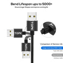 TOPK 1m 2.4A Max USB to 90 Degree Elbow Magnetic Charging Cable with LED Indicator, No Plug(Black)