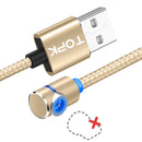 TOPK 1m 2.4A Max USB to 90 Degree Elbow Magnetic Charging Cable with LED Indicator, No Plug(Gold)