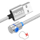 TOPK 1m 2.4A Max USB to 90 Degree Elbow Magnetic Charging Cable with LED Indicator, No Plug(Silver)
