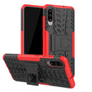 Shockproof PC + TPU Tire Pattern Case for Galaxy A70, with Holder (Red)