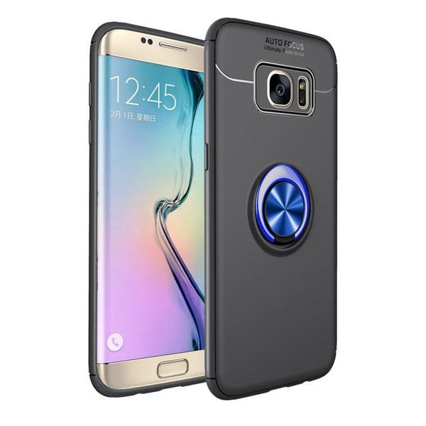 Shockproof TPU Case for Galaxy S7 Edge, with Holder (Black Blue)