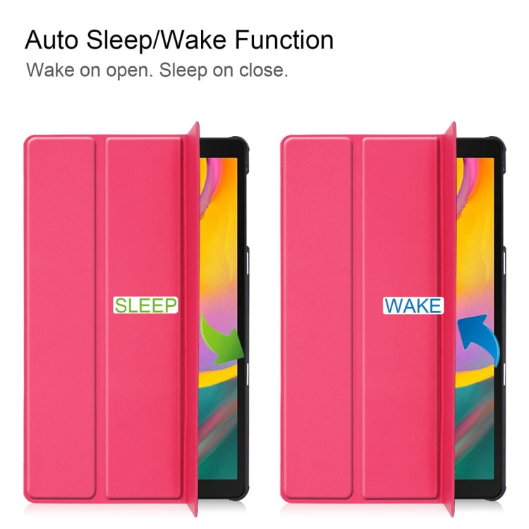 Custer Texture Horizontal Flip PU Leather Case for Galaxy Tab A 10.1 2019 (T515 / T510), with Three-folding Holder & Sleep / Wake-up Function (Rose Red)