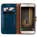 For Galaxy J3 (2017) / J330 (EU Version) Business Style Oil Wax Texture Horizontal Flip Leather Case with Holder & Card Slots & Wallet(Blue)