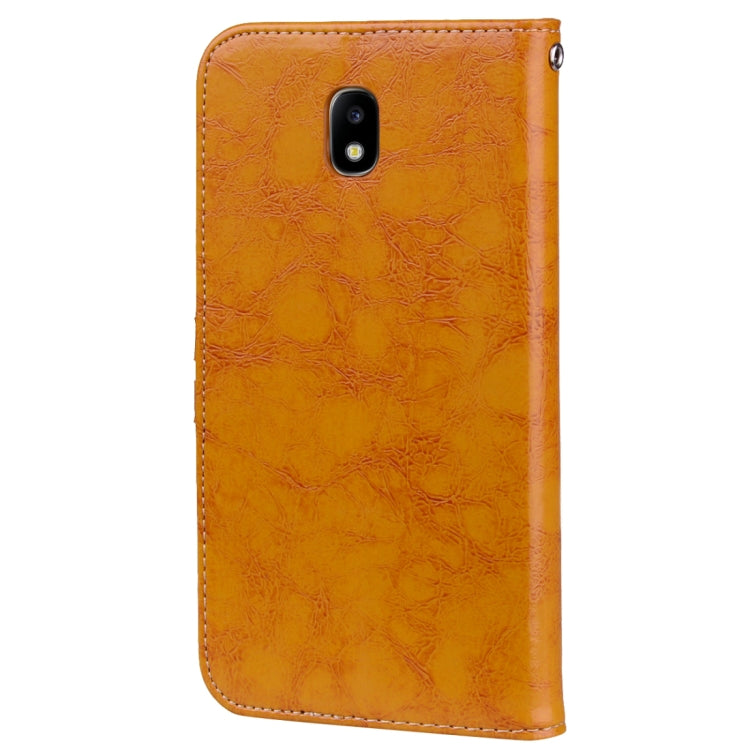 For Samsung Galaxy J5 (2017) / J530 (EU Version) Business Style Oil Wax Texture Horizontal Flip Leather Case with Holder & Card Slots & Wallet(Yellow)