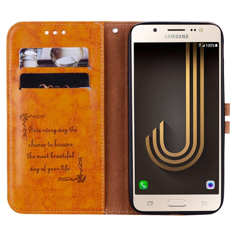 For Samsung Galaxy J5 (2017) / J530 (EU Version) Business Style Oil Wax Texture Horizontal Flip Leather Case with Holder & Card Slots & Wallet(Yellow)