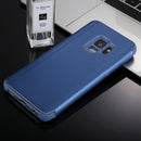 For Galaxy S9 Electroplating Mirror Horizontal Flip Leather Case with Holder(Blue)