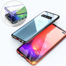 UltUltra Slim Double Sides Magnetic Adsorption Angular Frame Tempered Glass Magnet Flip Case for Galaxy S10, Screen Fingerprint Unlock Is Supported(Black Red)