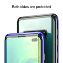 Ultra Slim Double Sides Magnetic Adsorption Angular Frame Tempered Glass Magnet Flip Case for Galaxy S10+, Screen Fingerprint Unlock Is Supported(Black Blue)
