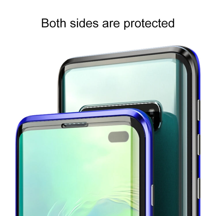 Ultra Slim Double Sides Magnetic Adsorption Angular Frame Tempered Glass Magnet Flip Case for Galaxy S10+, Screen Fingerprint Unlock Is Supported(Black)