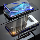 Ultra Slim Double Sides Magnetic Adsorption Angular Frame Tempered Glass Magnet Flip Case for Galaxy S10e, Screen Fingerprint Unlock Is Not Supported(Black Blue)