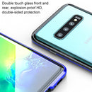 Ultra Slim Double Sides Magnetic Adsorption Angular Frame Tempered Glass Magnet Flip Case for Galaxy S10e, Screen Fingerprint Unlock Is Not Supported(Black Blue)