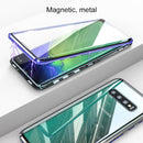 Ultra Slim Double Sides Magnetic Adsorption Angular Frame Tempered Glass Magnet Flip Case for Galaxy S10e, Screen Fingerprint Unlock Is Not Supported(Black purple)