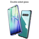 Ultra Slim Double Sides Magnetic Adsorption Angular Frame Tempered Glass Magnet Flip Case for Galaxy S10e, Screen Fingerprint Unlock Is Not Supported(Black purple)