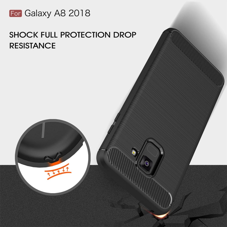For Galaxy A8 (2018) Brushed Texture Carbon Fiber Shockproof TPU Protective Back Case (Black)