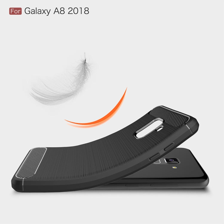 For Galaxy A8 (2018) Brushed Texture Carbon Fiber Shockproof TPU Protective Back Case (Black)