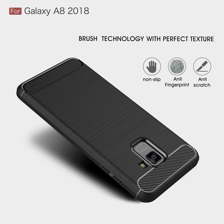 For Galaxy A8 (2018) Brushed Texture Carbon Fiber Shockproof TPU Protective Back Case (Black)