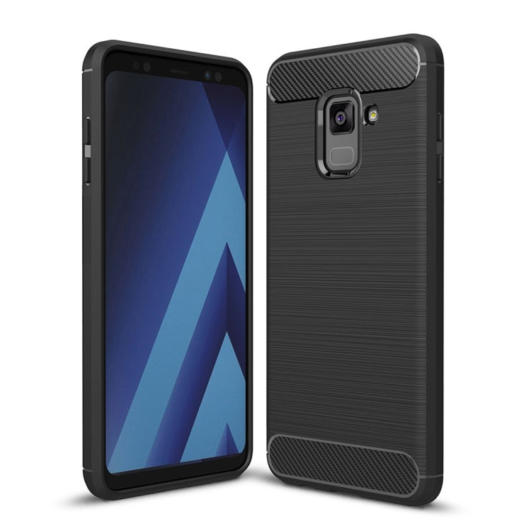 For Galaxy A8 (2018) Brushed Texture Carbon Fiber Shockproof TPU Protective Back Case (Black)