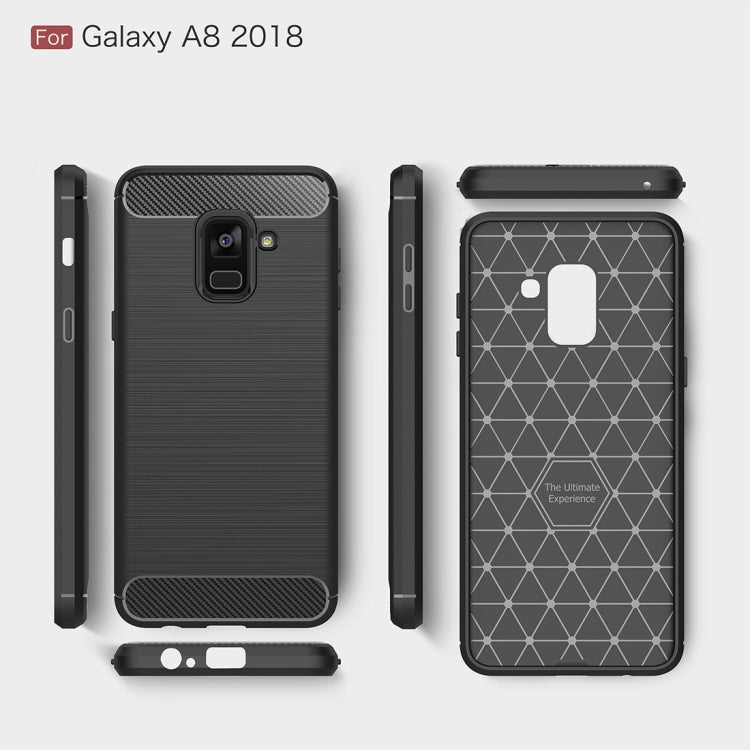 For Galaxy A8 (2018) Brushed Texture Carbon Fiber Shockproof TPU Protective Back Case (Black)