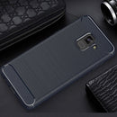 For Galaxy A8 (2018) Brushed Texture Carbon Fiber Shockproof TPU Protective Back Case (Navy Blue)