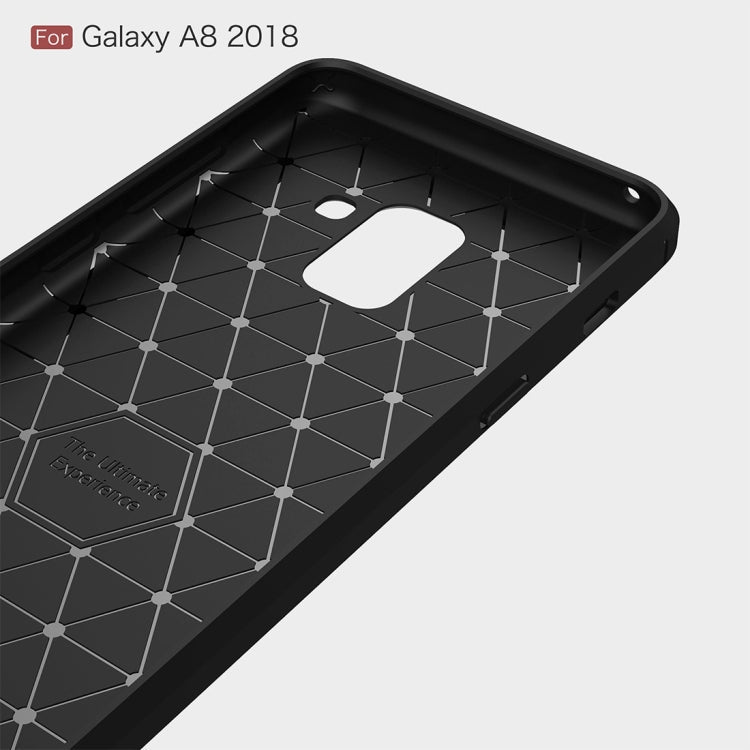 For Galaxy A8 (2018) Brushed Texture Carbon Fiber Shockproof TPU Protective Back Case (Navy Blue)