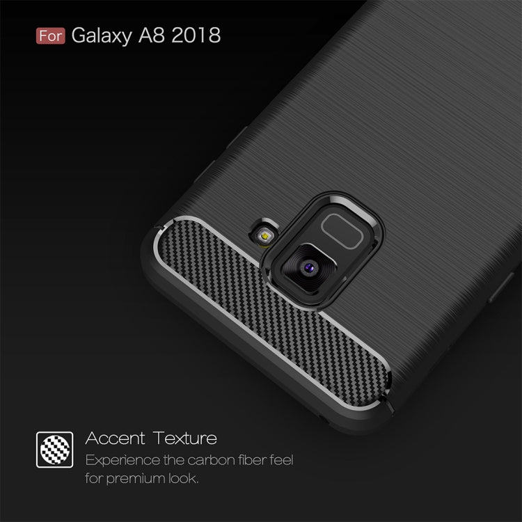 For Galaxy A8 (2018) Brushed Texture Carbon Fiber Shockproof TPU Protective Back Case (Navy Blue)