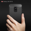 For Galaxy A8 (2018) Brushed Texture Carbon Fiber Shockproof TPU Protective Back Case (Navy Blue)