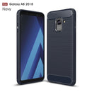 For Galaxy A8 (2018) Brushed Texture Carbon Fiber Shockproof TPU Protective Back Case (Navy Blue)