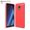 For Galaxy A8 (2018) Brushed Texture Carbon Fiber Shockproof TPU Protective Back Case (Red)