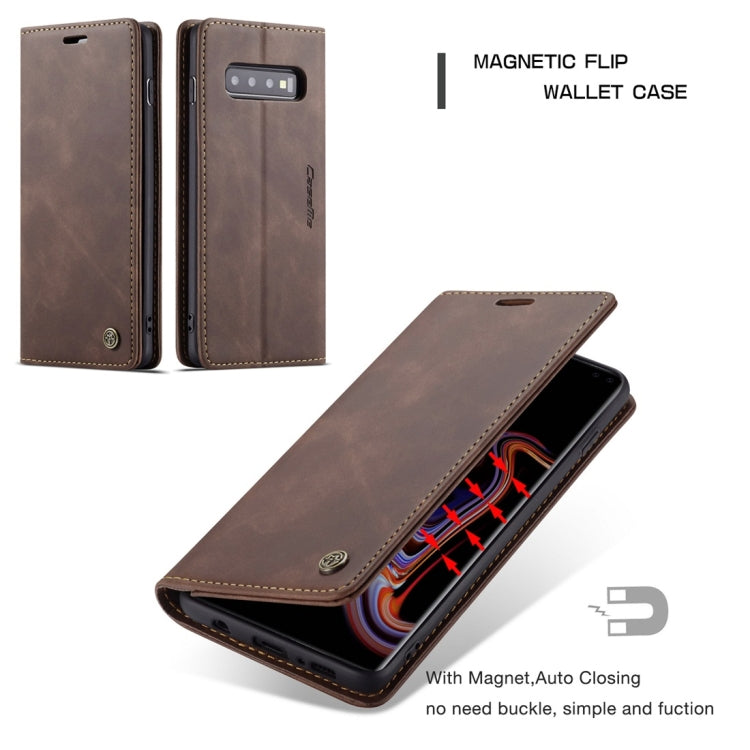 CaseMe-013 Multifunctional Retro Frosted Horizontal Flip Leather Case for Galaxy S10 Plus, with Card Slot & Holder & Wallet (Coffee)