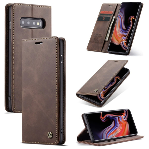 CaseMe-013 Multifunctional Retro Frosted Horizontal Flip Leather Case for Galaxy S10 Plus, with Card Slot & Holder & Wallet (Coffee)