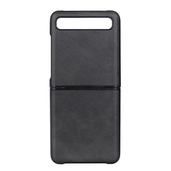 For Galaxy Z Flip Two-color Cow Leather Texture Folding Protective Case(Black)