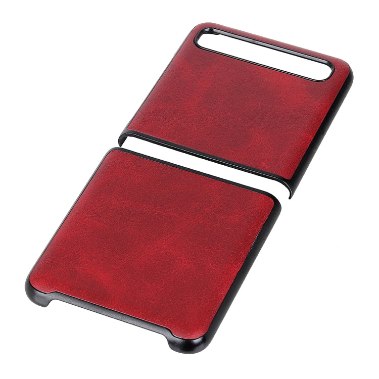 For Galaxy Z Flip Two-color Cow Leather Texture Folding Protective Case(Red)