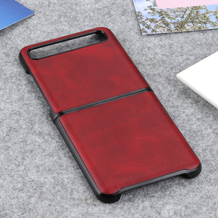 For Galaxy Z Flip Two-color Cow Leather Texture Folding Protective Case(Red)