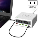 6 in 1 QC 3.0 USB Interface + 3 USB Ports + PD 65W Ports + QI Wireless Fast Charging Multi-function Charger with LED Display, US Plug(White)