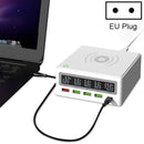 6 in 1 QC 3.0 USB Interface + 3 USB Ports + PD 65W Ports + QI Wireless Fast Charging Multi-function Charger with LED Display, EU Plug(White)