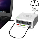 6 in 1 QC 3.0 USB Interface + 3 USB Ports + PD 65W Ports + QI Wireless Fast Charging Multi-function Charger with LED Display, UK Plug(White)