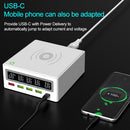 6 in 1 QC 3.0 USB Interface + 3 USB Ports + PD 65W Ports + QI Wireless Fast Charging Multi-function Charger with LED Display, UK Plug(White)