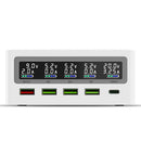 6 in 1 QC 3.0 USB Interface + 3 USB Ports + PD 65W Ports + QI Wireless Fast Charging Multi-function Charger with LED Display, AU Plug(White)